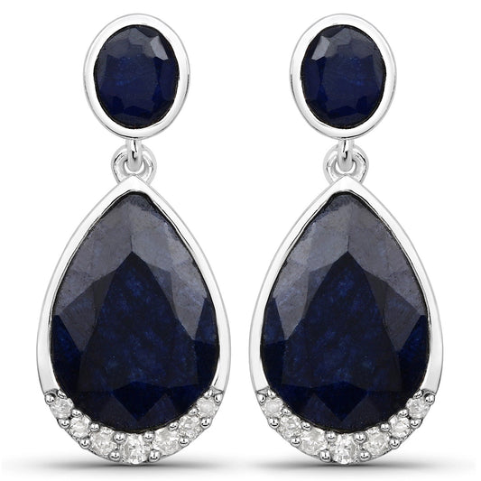 7,90 Karat gefärbter Saphir und weiße Diamanten .925 Sterling Silber Ohrringe