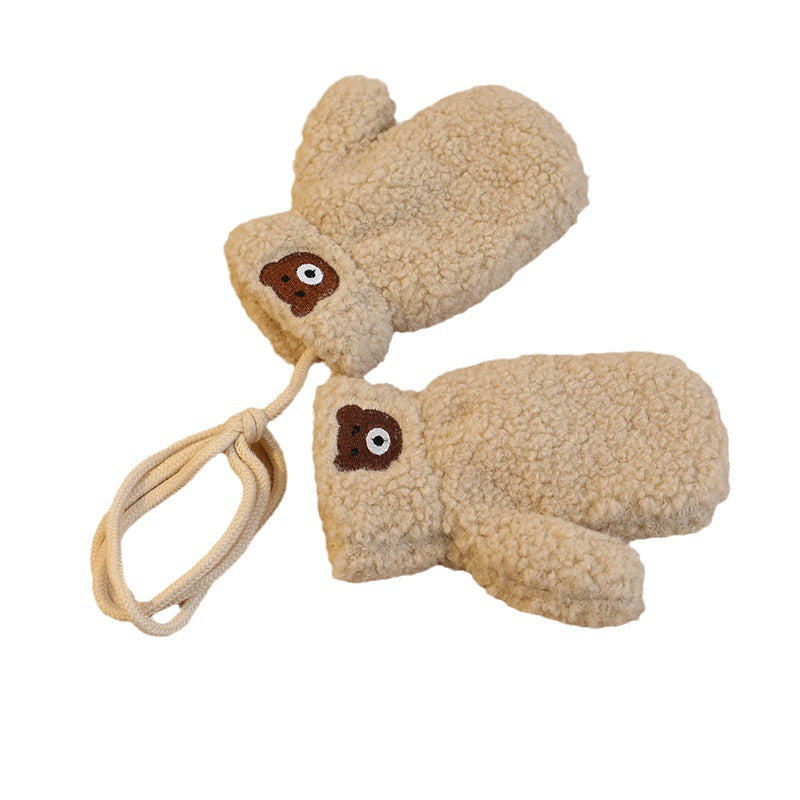 Korean Solid Color Bear Children's Gloves Set Autumn And Winter