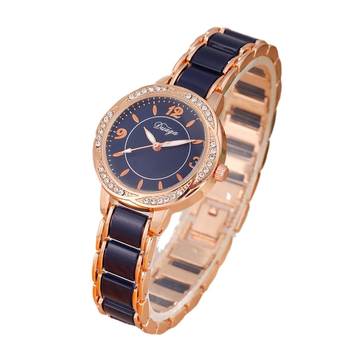 Elegant Lace-Trimmed Round Diamond-Encrusted Quartz Watch