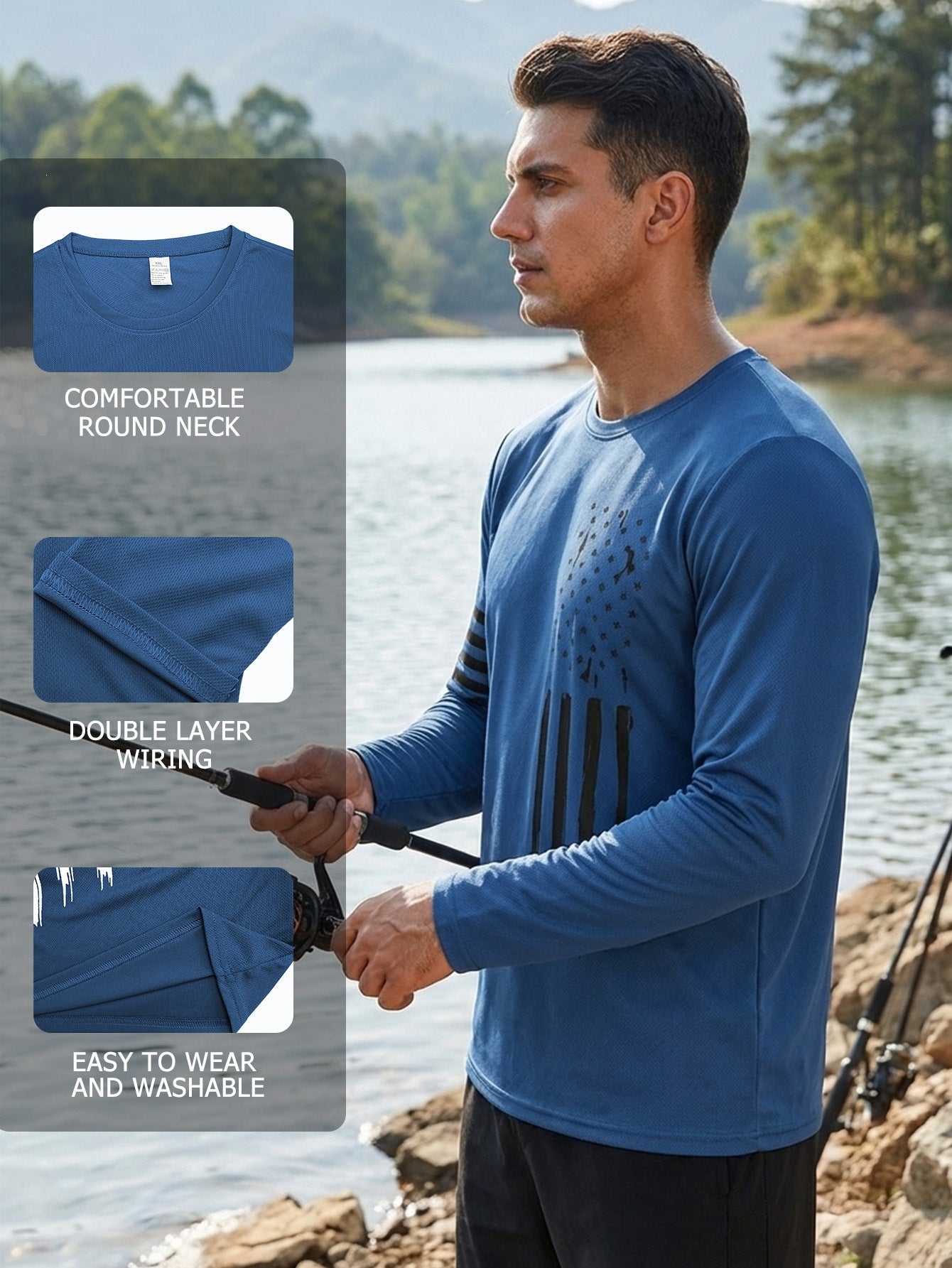 Mens Outdoor Casual Sporty Crew-neck Long-sleeve
