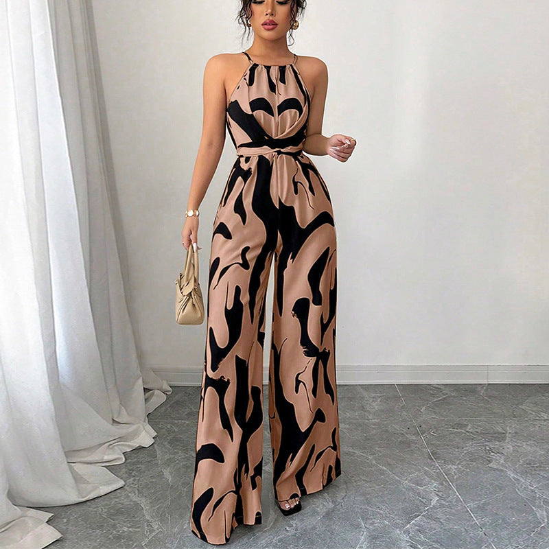 Cross-Border Foreign Trade Halter Neck Jumpsuit  Summer European And American Style Milk Pattern Tie-Up Halter Jumpsuit For Women