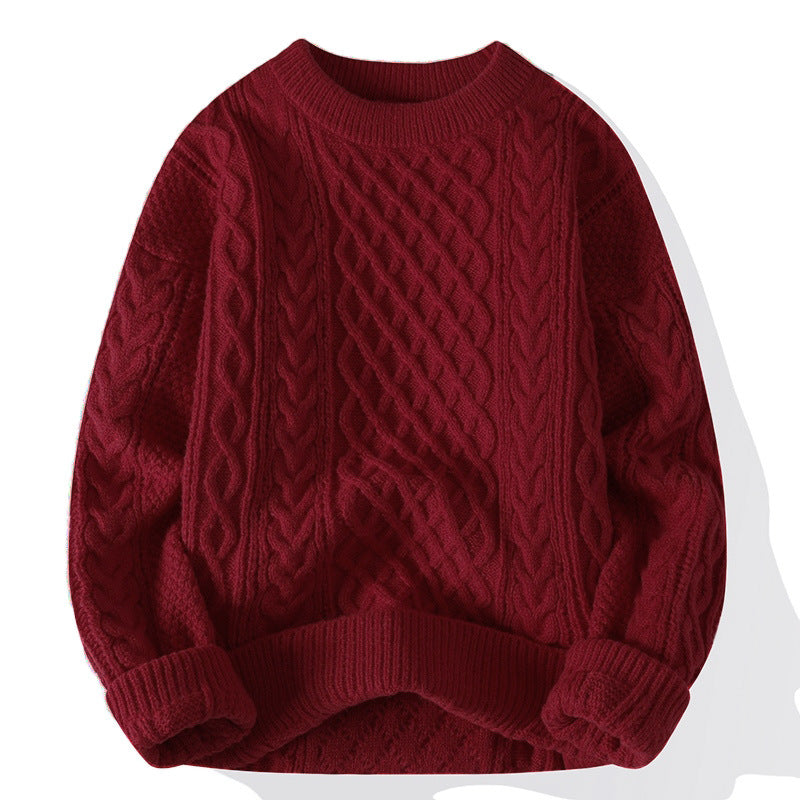 Round-neck High-neck Fleece-lined Solid-color Sweater