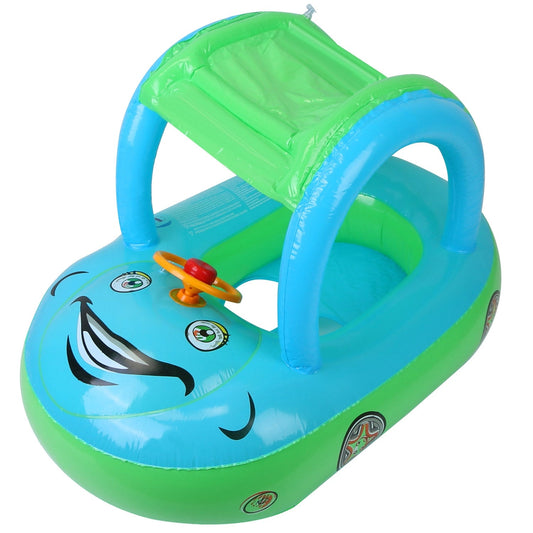 Baby aufblasbarer Pool-Schwimmer, Autoform, Kleinkind-Schwimmboot, Poolspielzeug, Säuglings-Schwimmring, Pool mit Sonnenschutzdach für 1-3-jährige Kinder