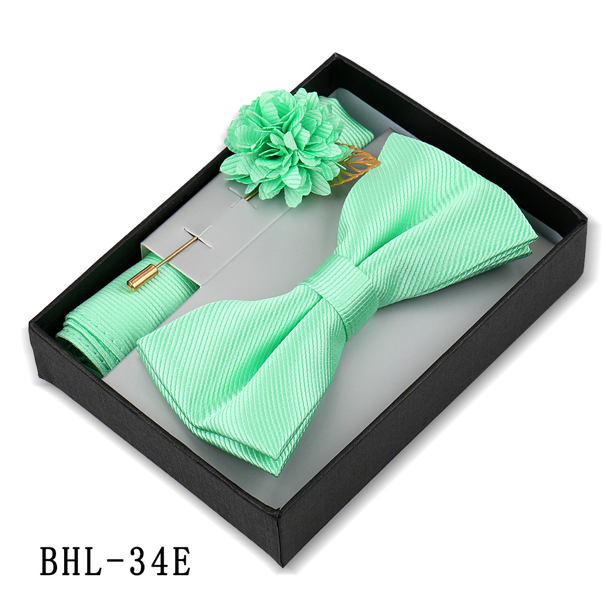 Mens Bow Tie, Pocket Square, And Brooch Gift Set