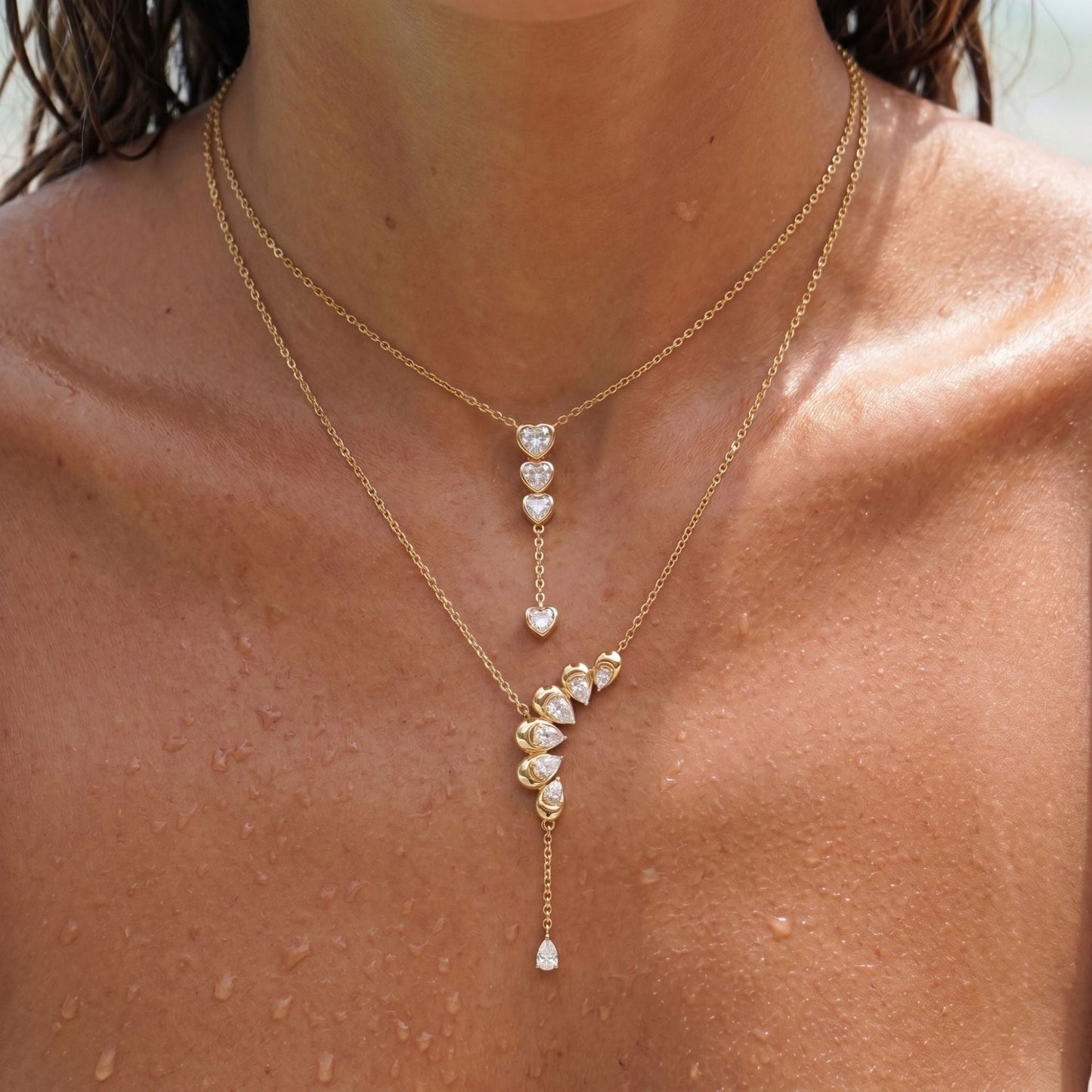 Waterdrop-shaped Diamond-studded Tassel Necklace