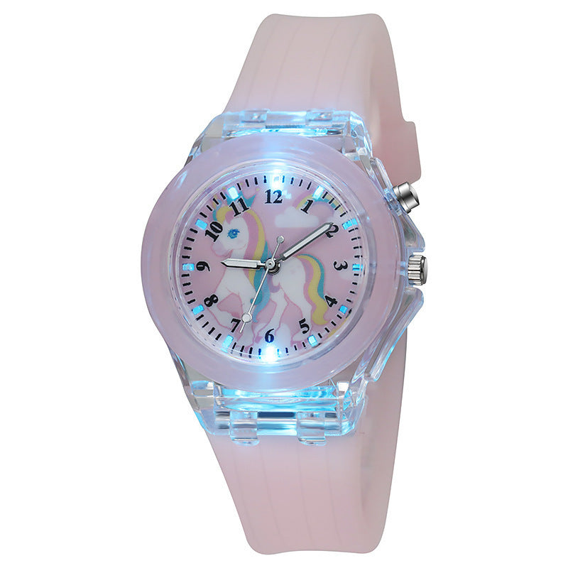 Unicorn Luminous Silicone Quartz Watch For Primary School Kids And Children