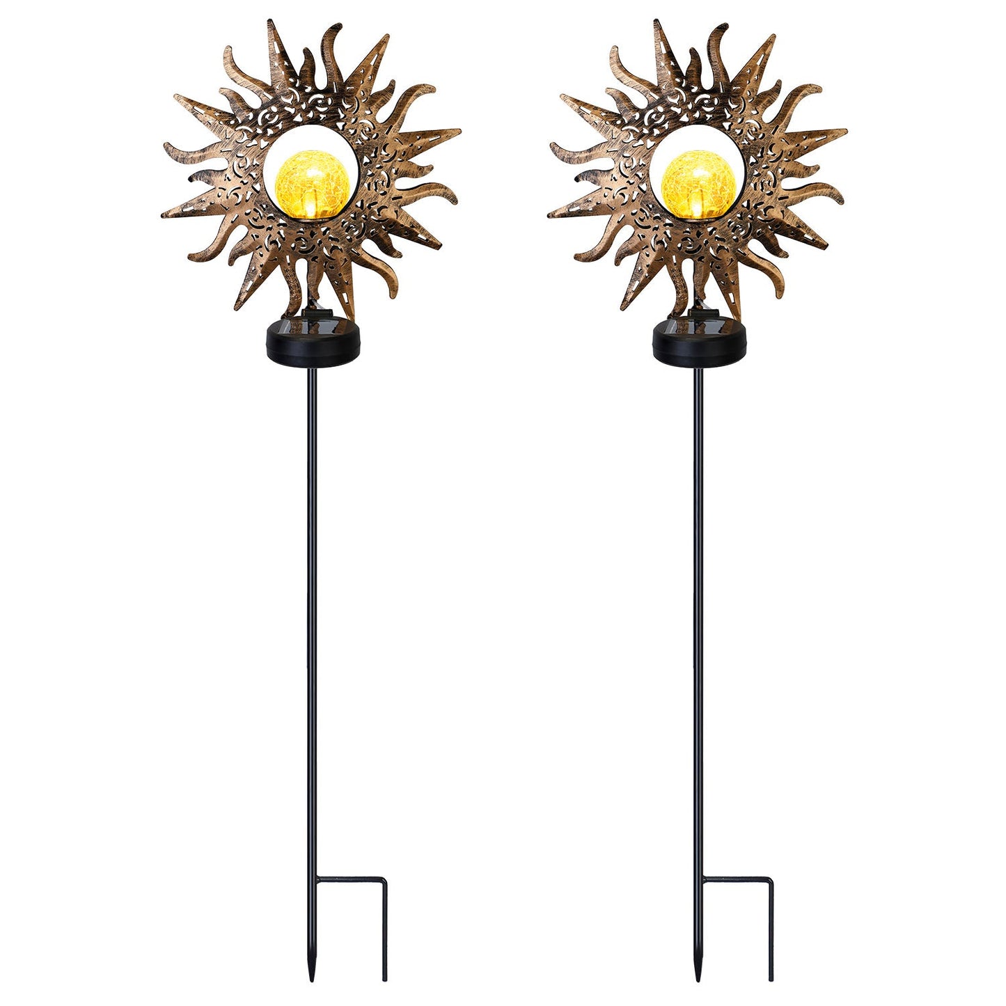 Lampe solaire sur piquet IP54 étanche décorative globe en verre craquelé Lumières sur piquet pour jardin pelouse cour allée