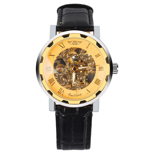 Skelett-Automatik-Uhr mit goldenem Zifferblatt