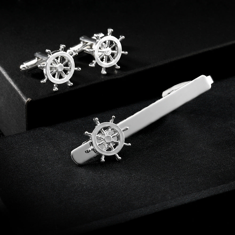 Simple Trendy Men's Rudder Cufflinks Tie Clip
