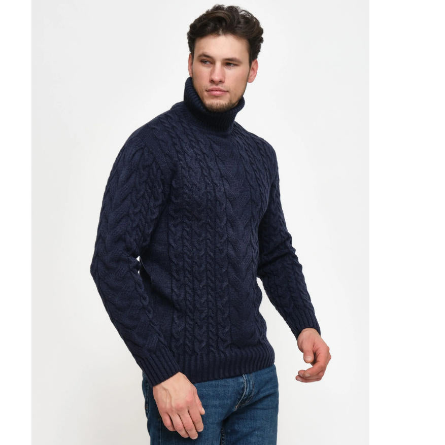Mens Turtleneck Cable-Knit Sweater In Plus Sizes