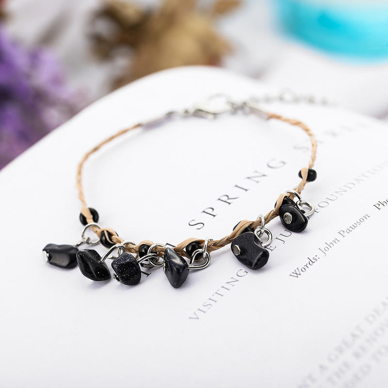 Raffia Pebble Bracelet, Hand-woven Bracelet, Raffia Anklet