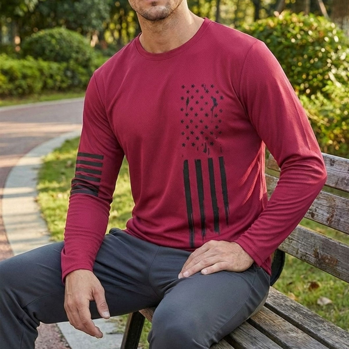 Mens Outdoor Casual Sporty Crew-neck Long-sleeve