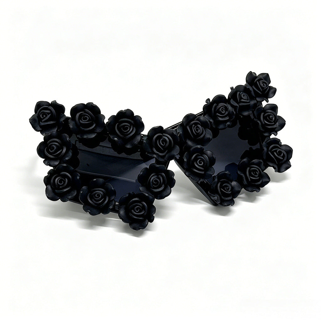Niche Designer inspired Black Rose Gothic Sunglasses