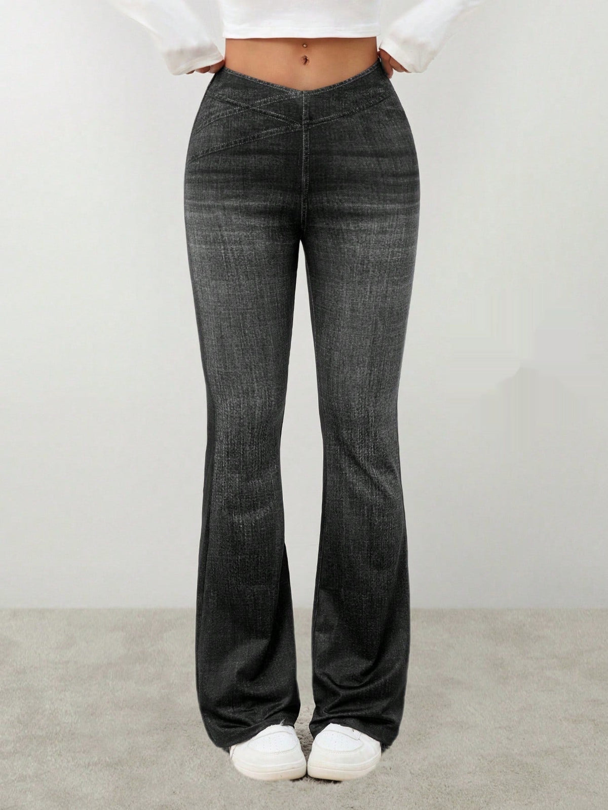Denim High-rise Slim-fit Slightly Flared Pants That Create A Slimming Look