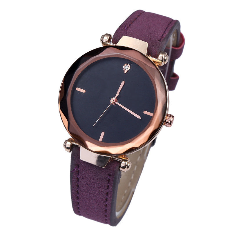 Fashionable Couples Waterdrop-Cut Diamond Frosted Leather Strap Quartz Rhombus Watch For Women