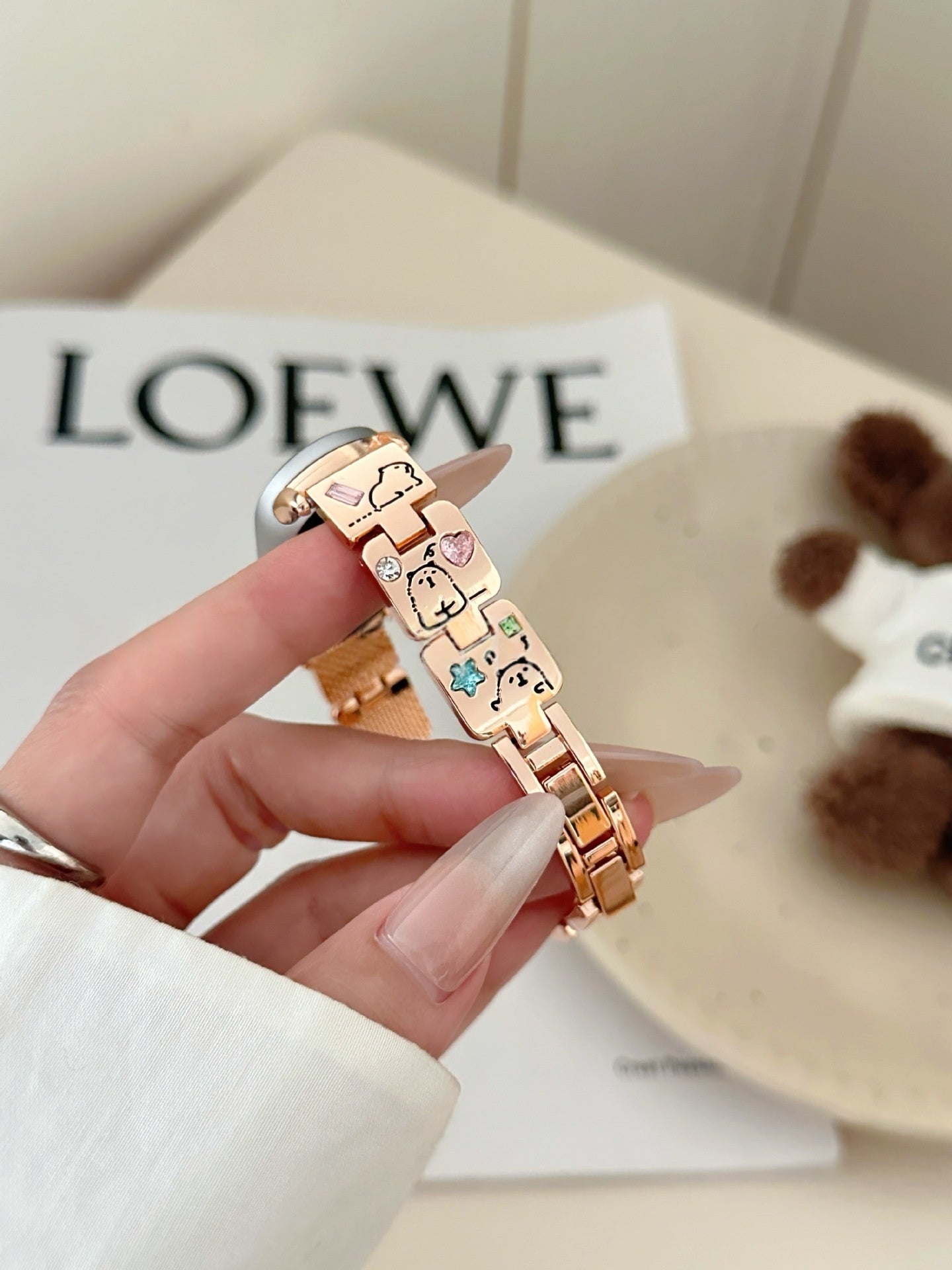 Capybara Themed Colored-diamond Metal Watch Bracelet