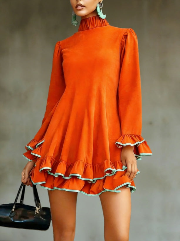 Vintage Ruffled High-Neck Dress