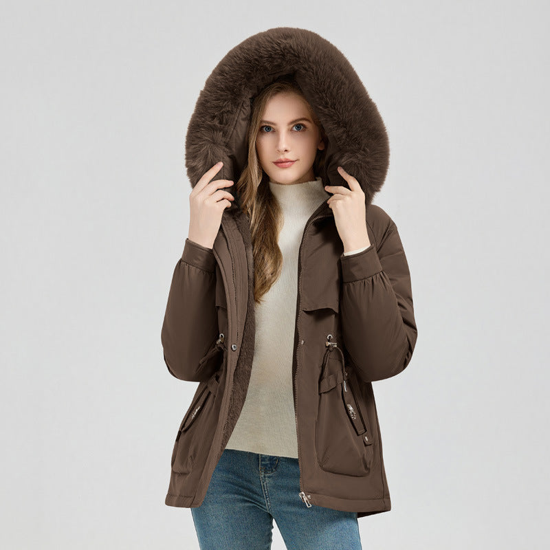 Waist Trimming Short Hooded New Big Fur Collar Coat Women's Clothing