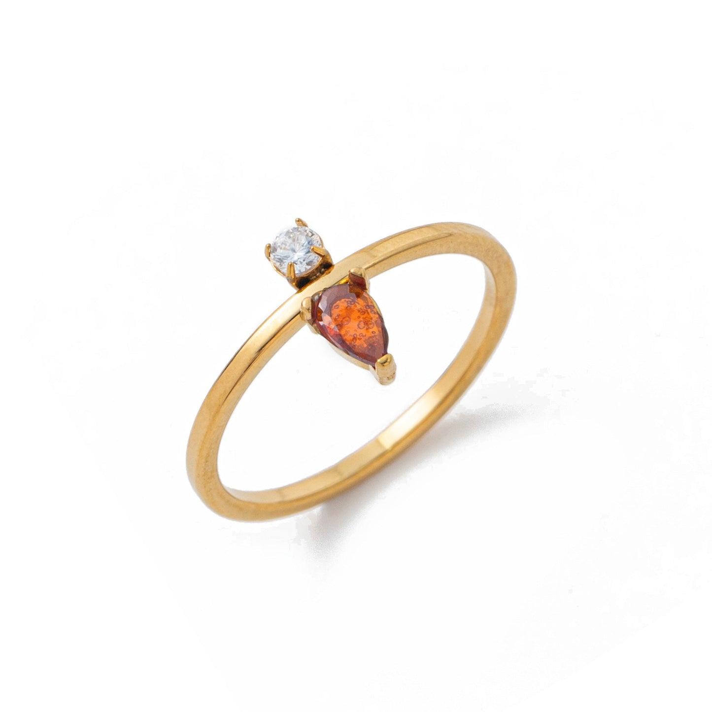 Stainless Steel Gold Water-drop Diamond Ring