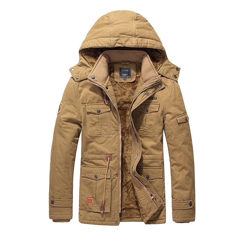 Men's Fleece Padded Jacket Mid-length Hooded Jacket