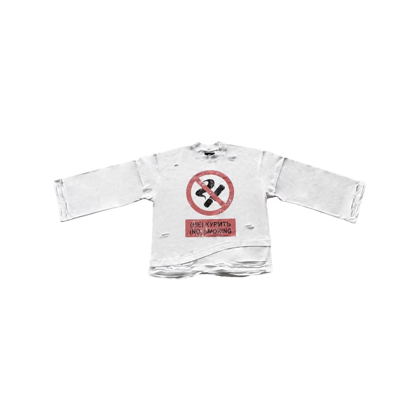 Round-neck Long-sleeve No Smoking Printed Top