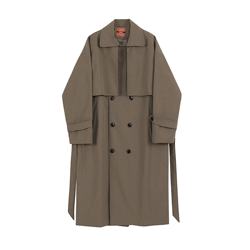 Double Breasted Trench Coat Men Mid Length Loose