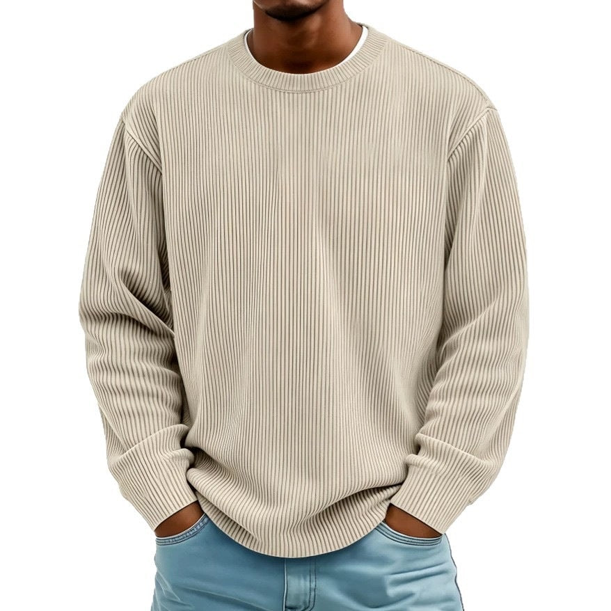 Mens Casual Long-sleeve Crew-neck Corduroy Sweatshirt