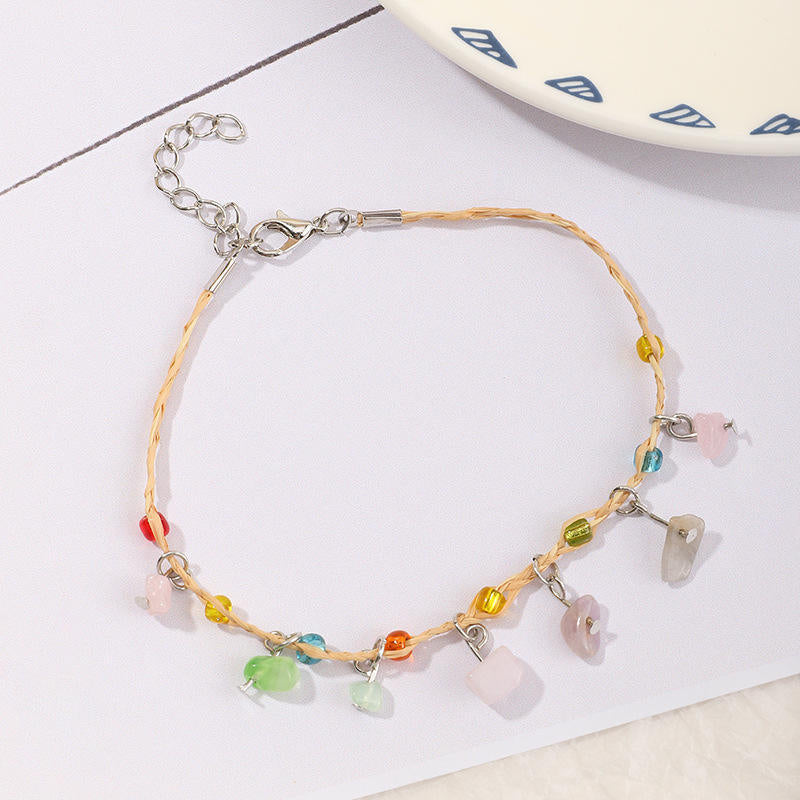 Raffia Pebble Bracelet, Hand-woven Bracelet, Raffia Anklet