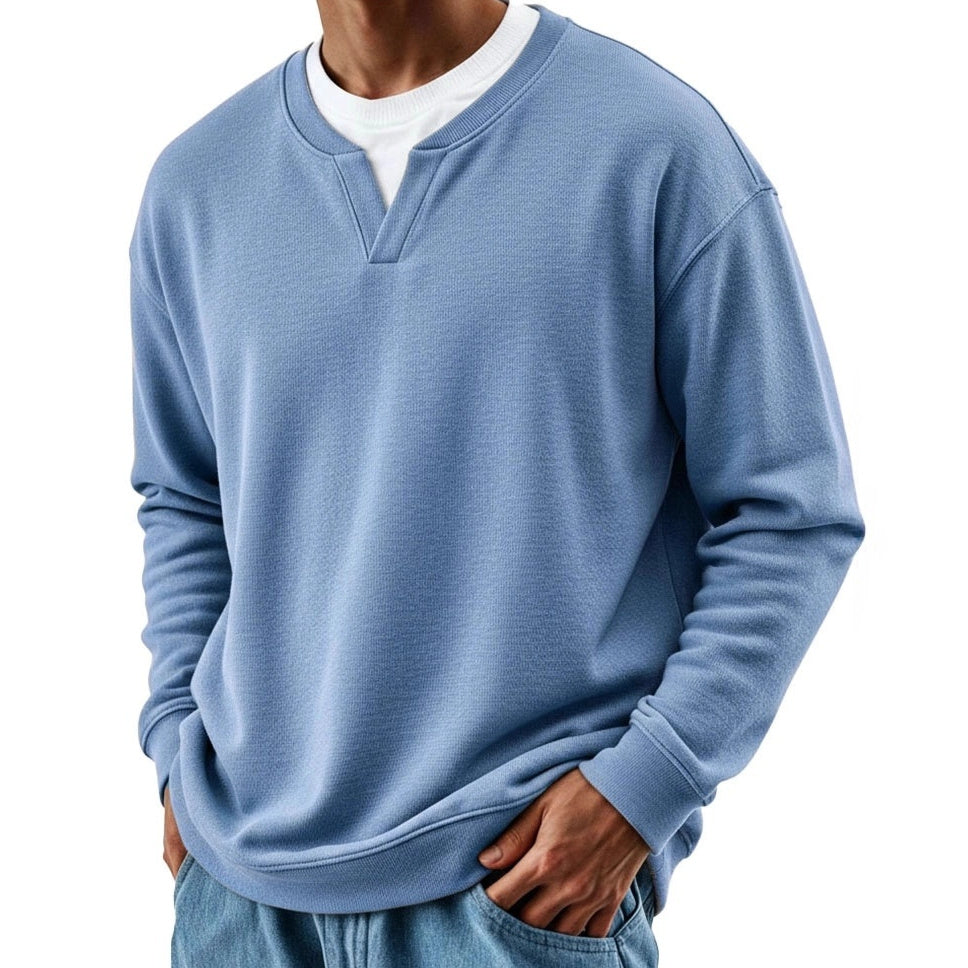Mens Patchwork Mock Two-Piece Crew-Neck Long-Sleeve Top