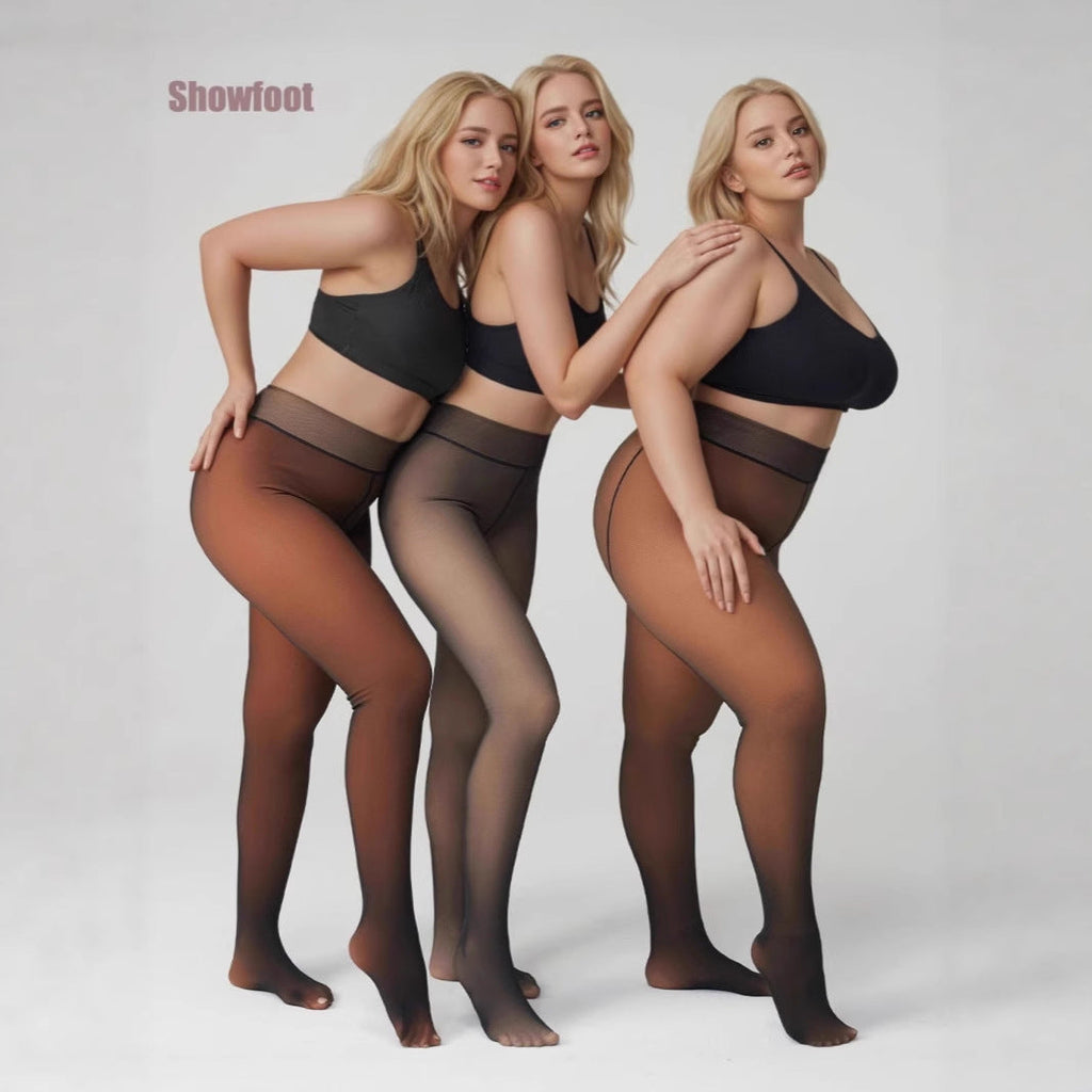 Plus-size Black Sheer Fleece-lined Leggings