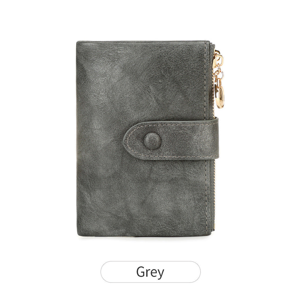 New Womens Retro Short Trifold Wallet With Dual Zippers And Multiple Card Slots