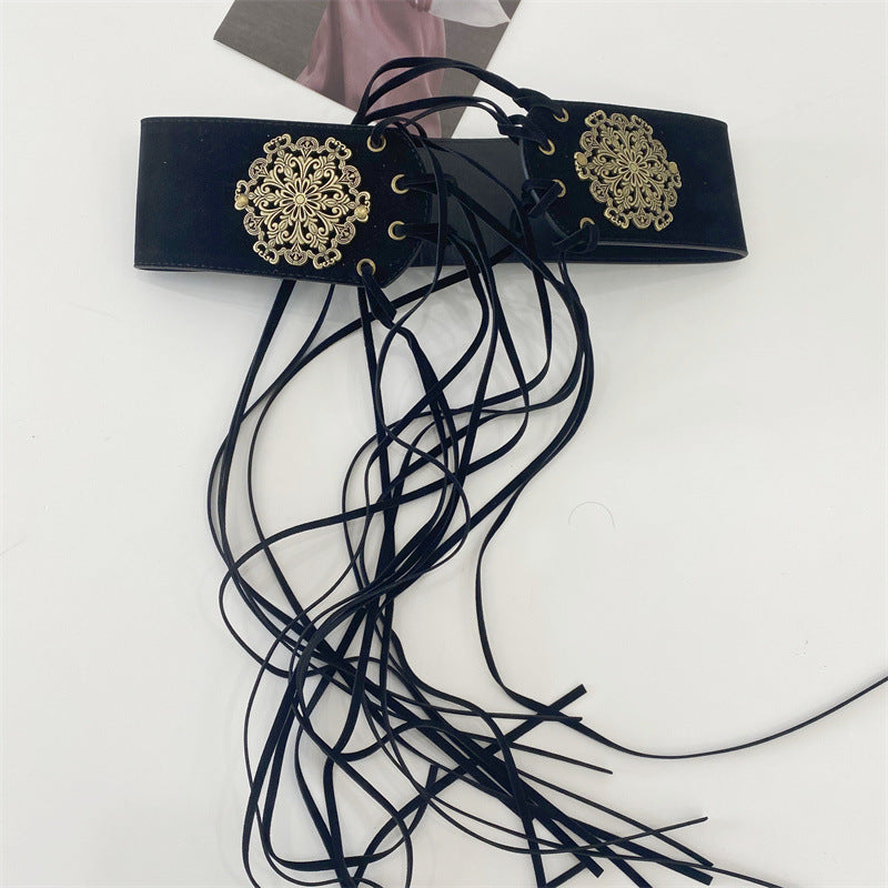 Women's Leather Wide Waist Seal Pin Buckle Elastic Body Shaping Decorative Belt