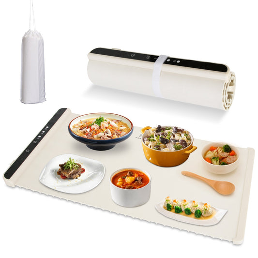 Elektrisches Wärmetablett, intelligenter Speisewärmer, aufrollbares Heizkissen mit einstellbarer Temperaturregelung, 3 automatische Timer-Einstellungen für Buffet, Party, Treffen, Restaurant