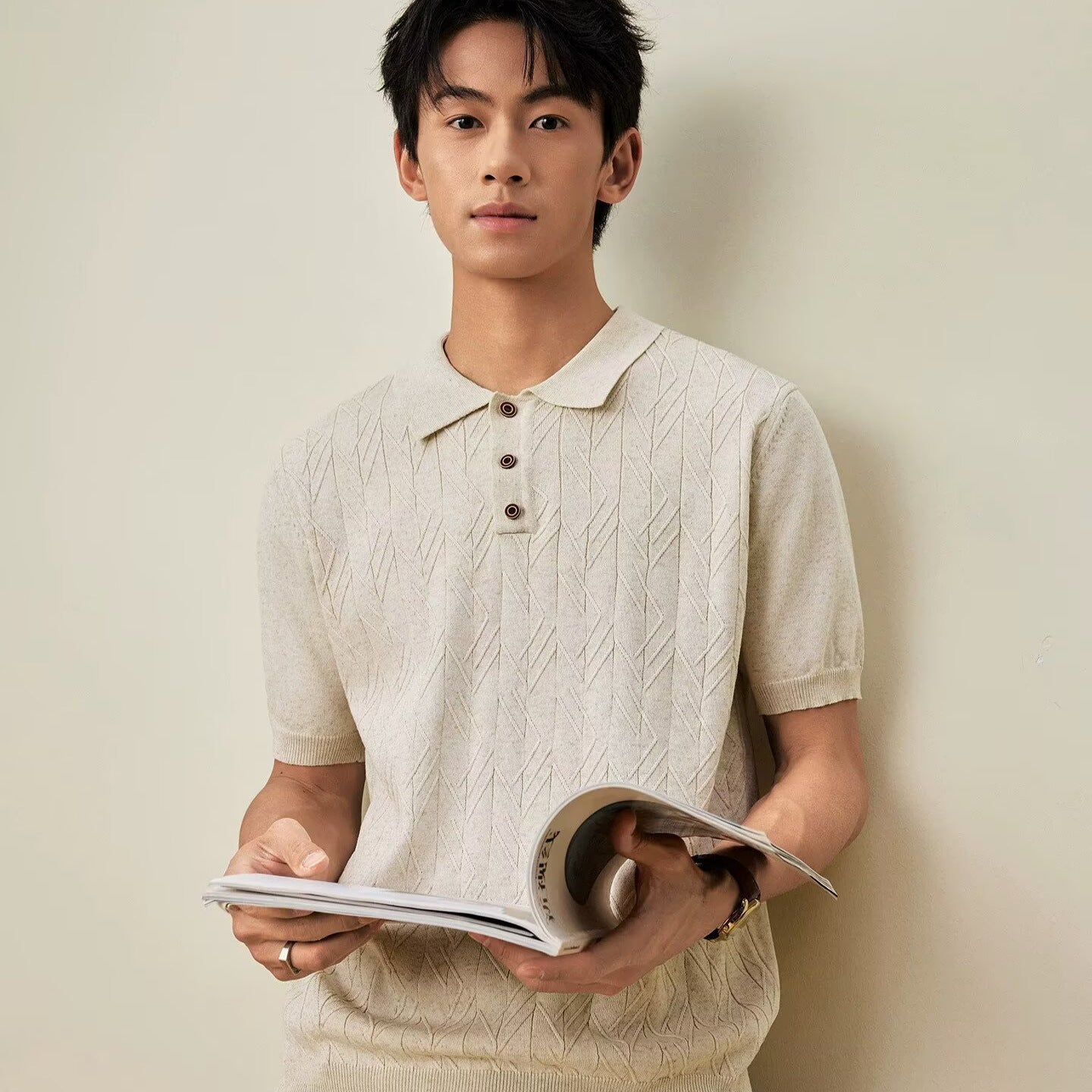 Japanese-style Retro Mens Knitted T-shirt Top