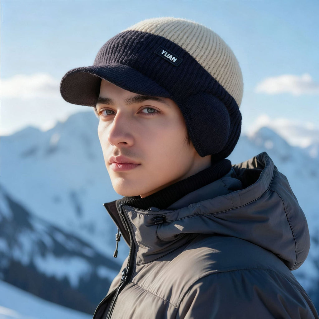 Mens Fleece-Lined Thickened Warm Knitted Hat