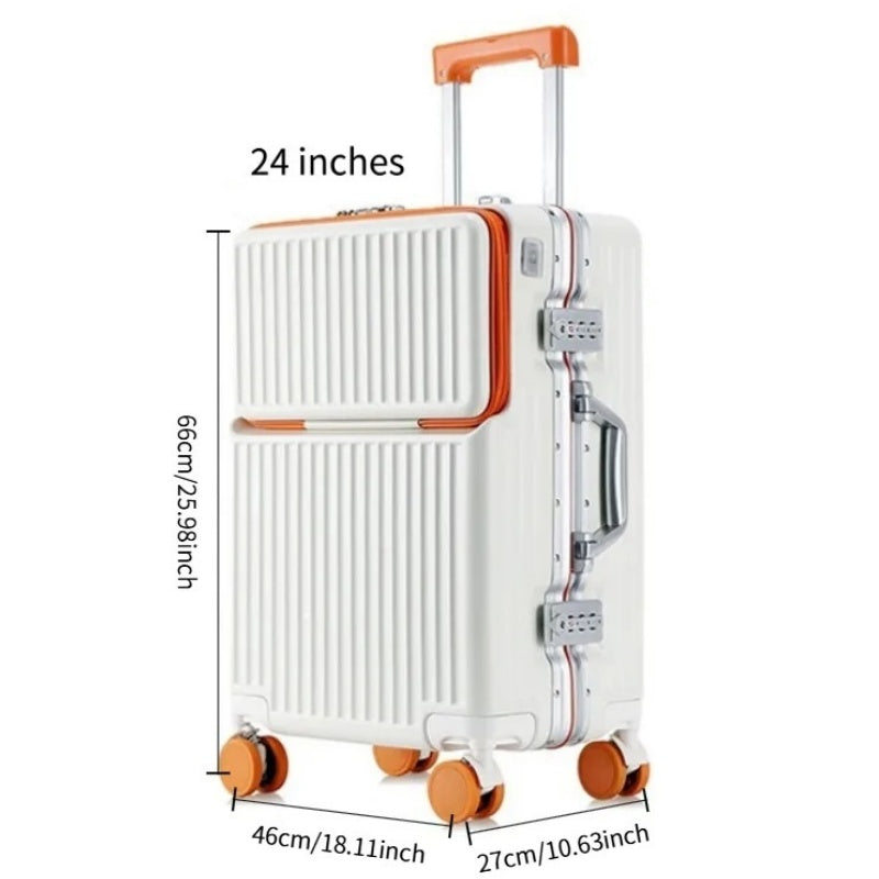 Frame Luggage, Front Open Lid Luggage, 20 Inch 24 Inch Large Capacity, TSA Lock, Universal Wheel Aluminum Frame Luggage, Sturdy And Durable Bag Set