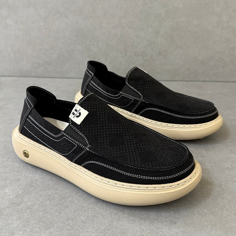 New Summer Men's Canvas Shoes, Thick Sole Light Skate Shoes, Wide Toe Casual Sneakers