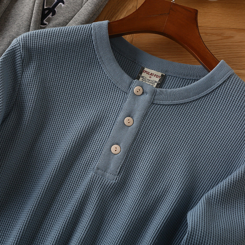 European And American Men's Cotton Waffle-Weave Long-Sleeve T-Shirt Base Layer