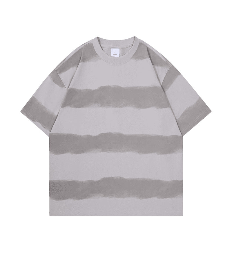 Tie-dye Washed Striped Short-Sleeve Mens Cotton T-Shirt