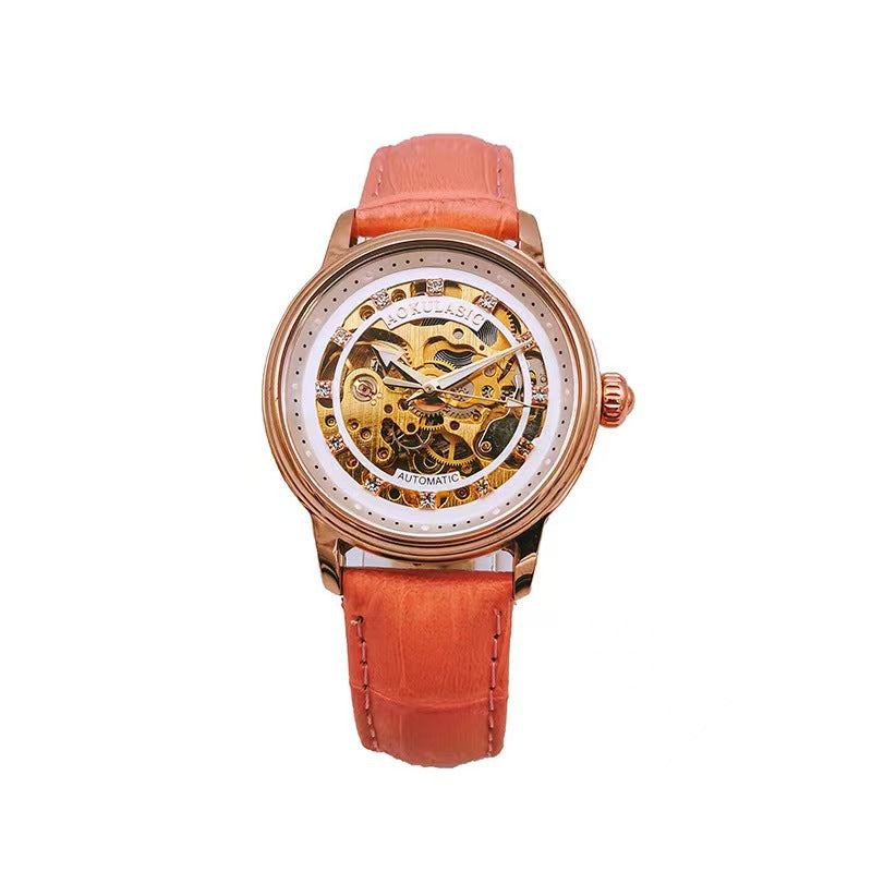 Hollow-Out Diamond-Encrusted Luminous Water-Resistant Mechanical Watch
