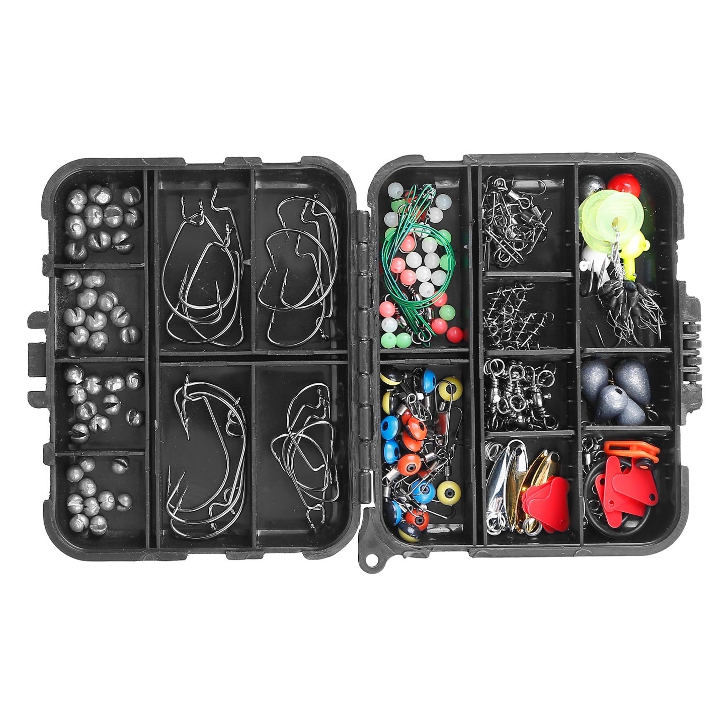 Kit d'accessoires de pêche de 188 pièces, ensemble de pêche portable comprenant des hameçons plombés, des poids de lest, des cuillères, des plombs fendus amovibles avec boîte de pêche