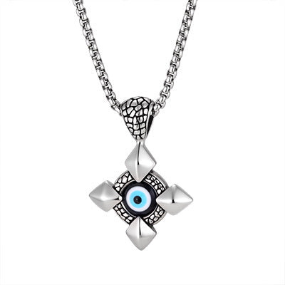 Stainless Steel Devils Eye Cross Pendant Necklace