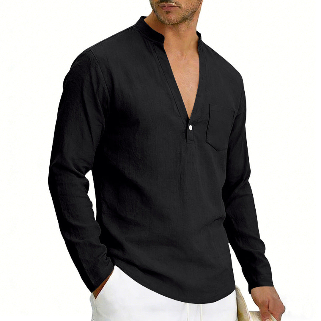 SpringAutumn Loose Linen Men's Casual Breathable Long-Sleeve