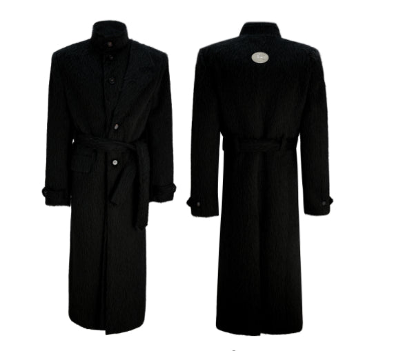 Short-pile Faux Two-piece Wool Coat Long Alpaca-blend Trench Coat