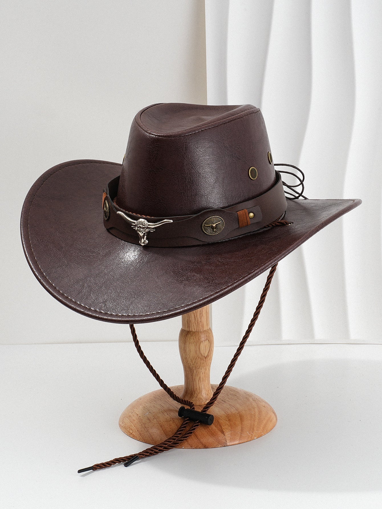 PU Leather Metal 3D Ox-Head Retro Curved Belt Denim Hat