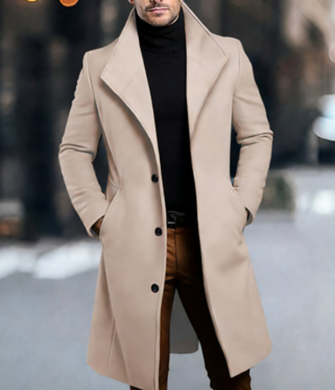 Mens Mid-length Wool Coattrench Coat
