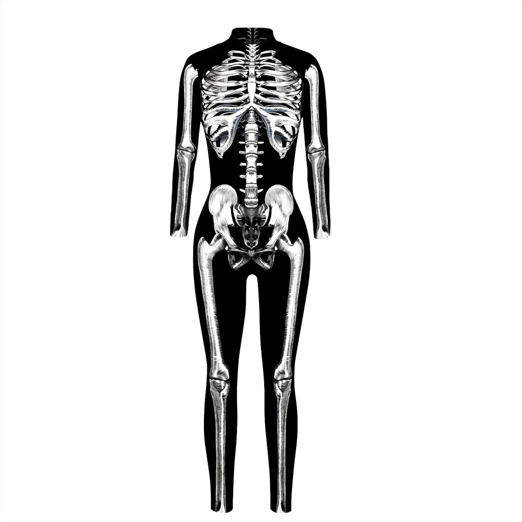 Skeleton Digital Women's Printed Wear Tight Long Sleeve Jumpsuit