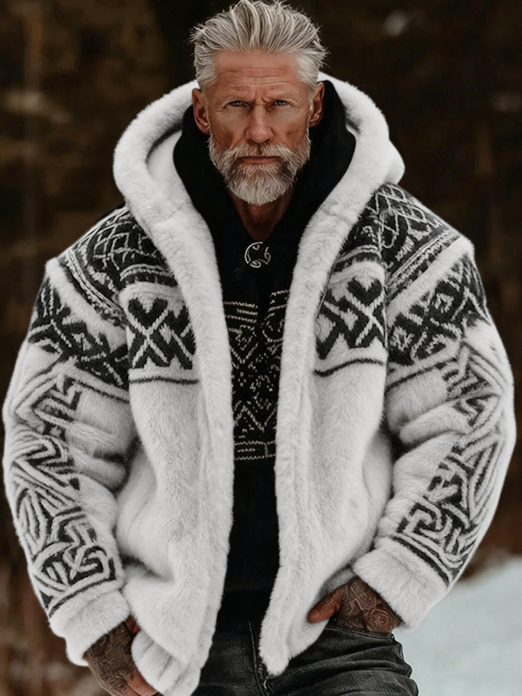 Stylish Winter Warmth Flannel 3D-Printed Hooded Zip-Up Cardigan