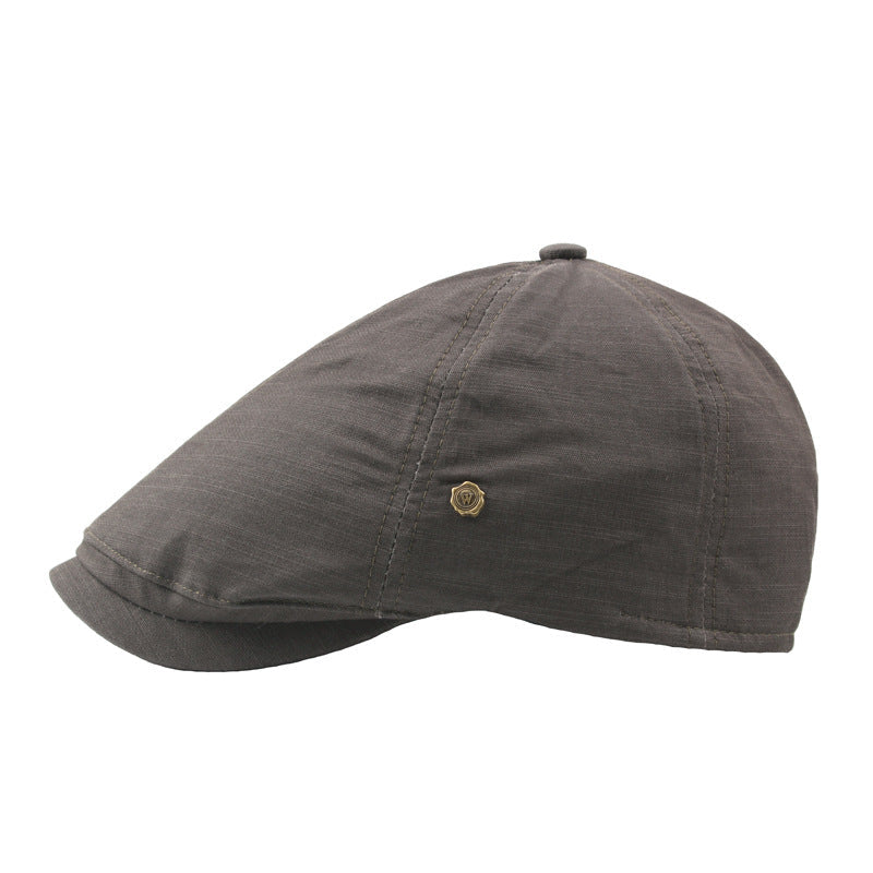 Plaid Men's Flat Cap Retro W Copper Button Beret