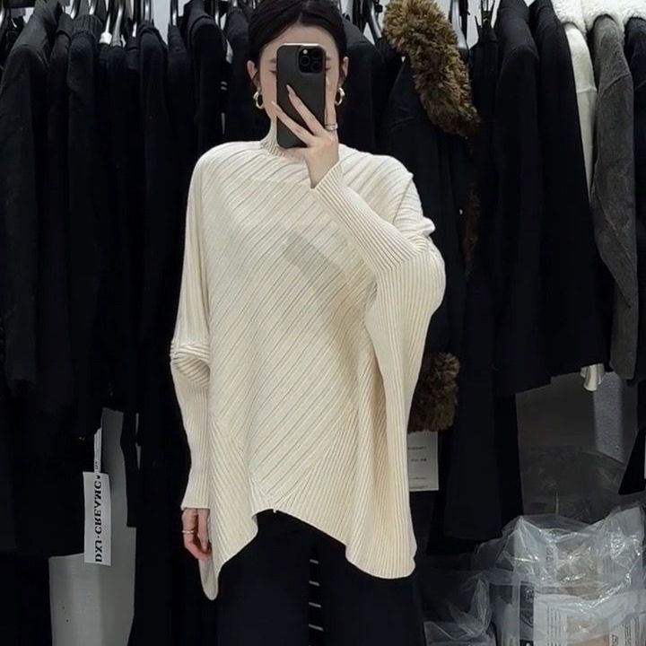 Women's Mock-Neck Batwing Asymmetrical Sweater